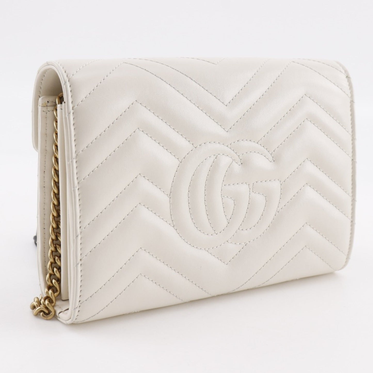 Gucci White Leather Chain/Shoulder Wallet ( )