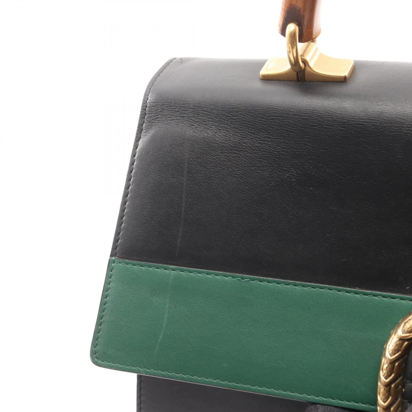 Gucci Black Green Red Color Leather Handbag ( )