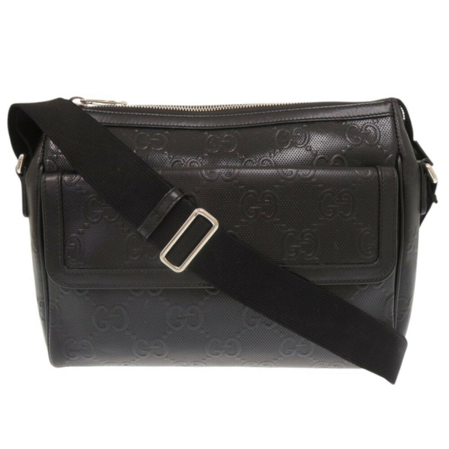 Gucci Black Gg Leather Embossed Leather Messenger Bag Shoulder Bag ( )