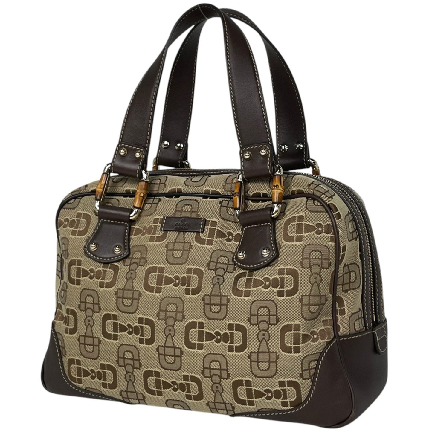 Gucci Brown Leather Canvas Handbag ( )