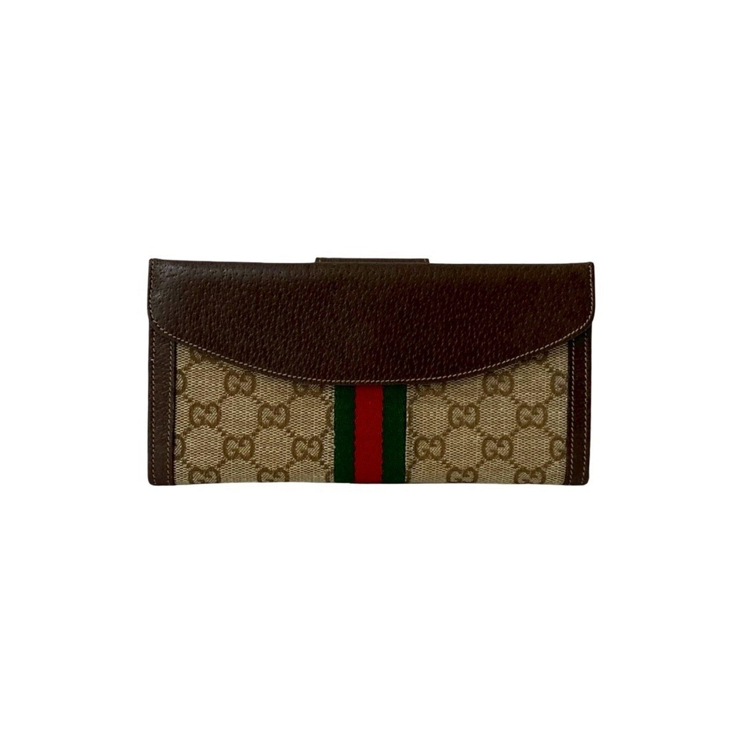 Gucci Brown Green Red Color Leather Canvas Long Wallet (Bi-Fold) ( )
