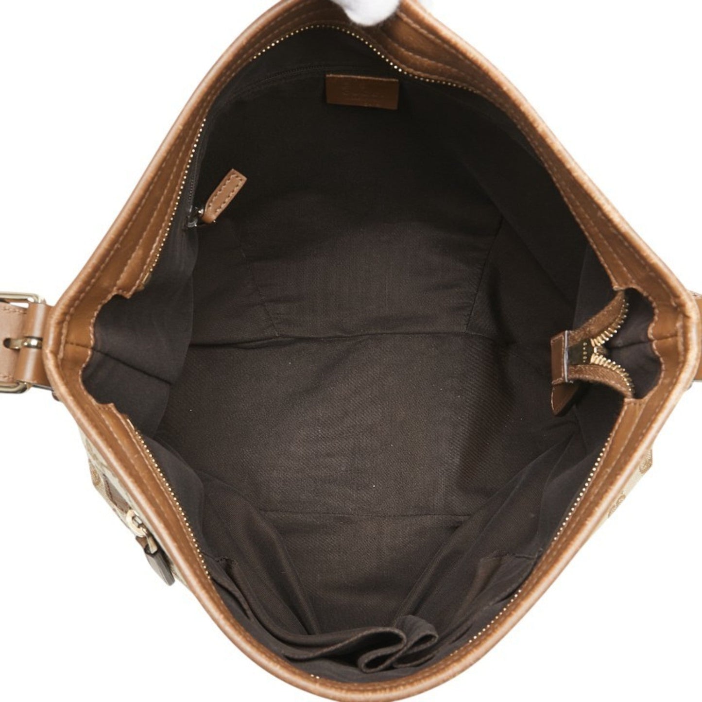 Gucci Beige Brown Canvas Leather Shoulder Bag ( )