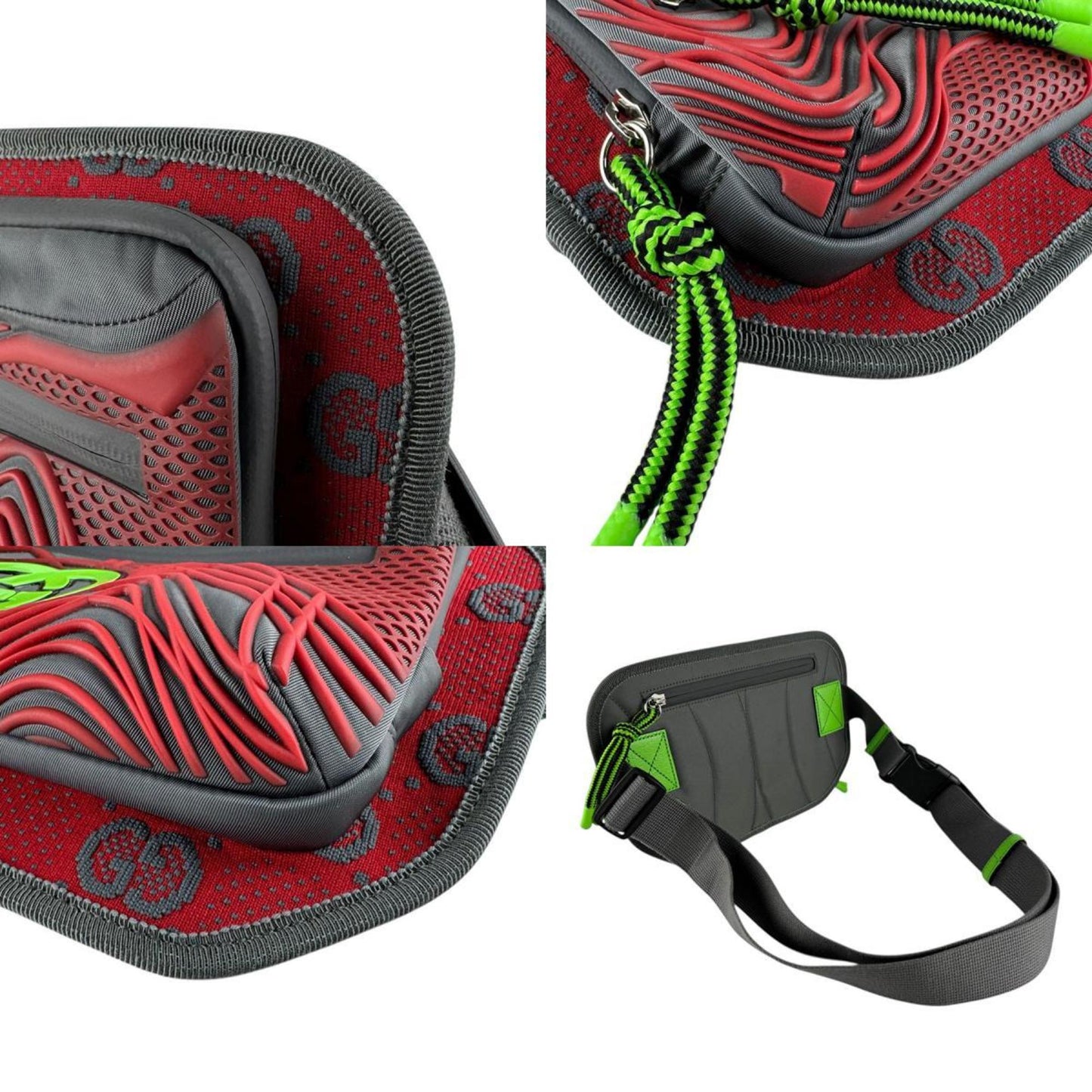 Gucci Gray Green Red Color Nylon Fanny Pack ( )