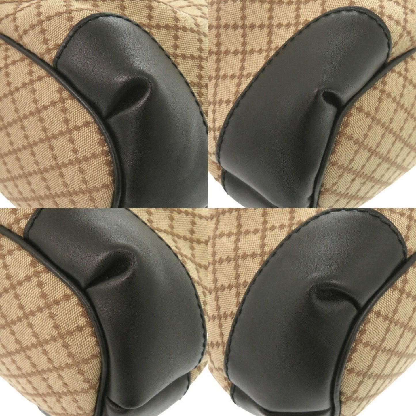 Gucci Beige Black Gg Canvas Leather Handbag ( )