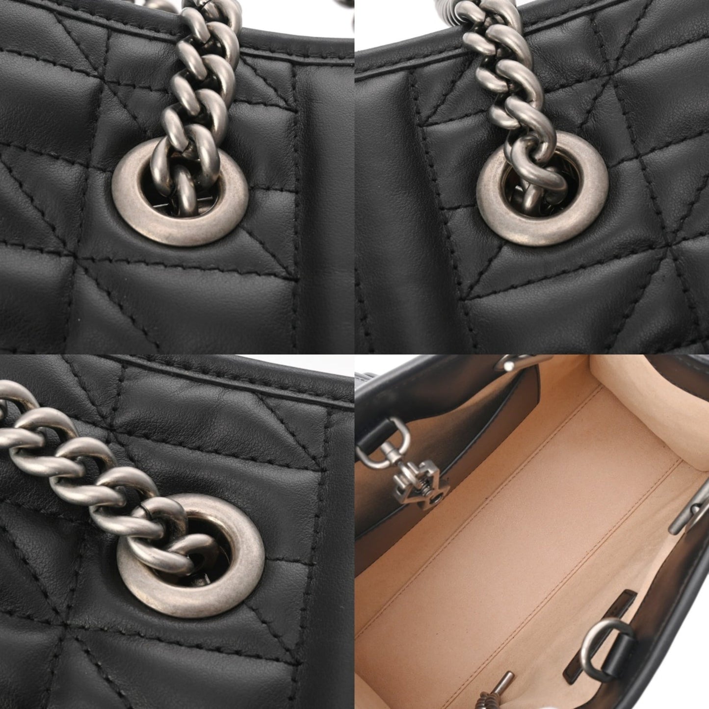 Gucci Black Silver Leather Tote Bag ( )