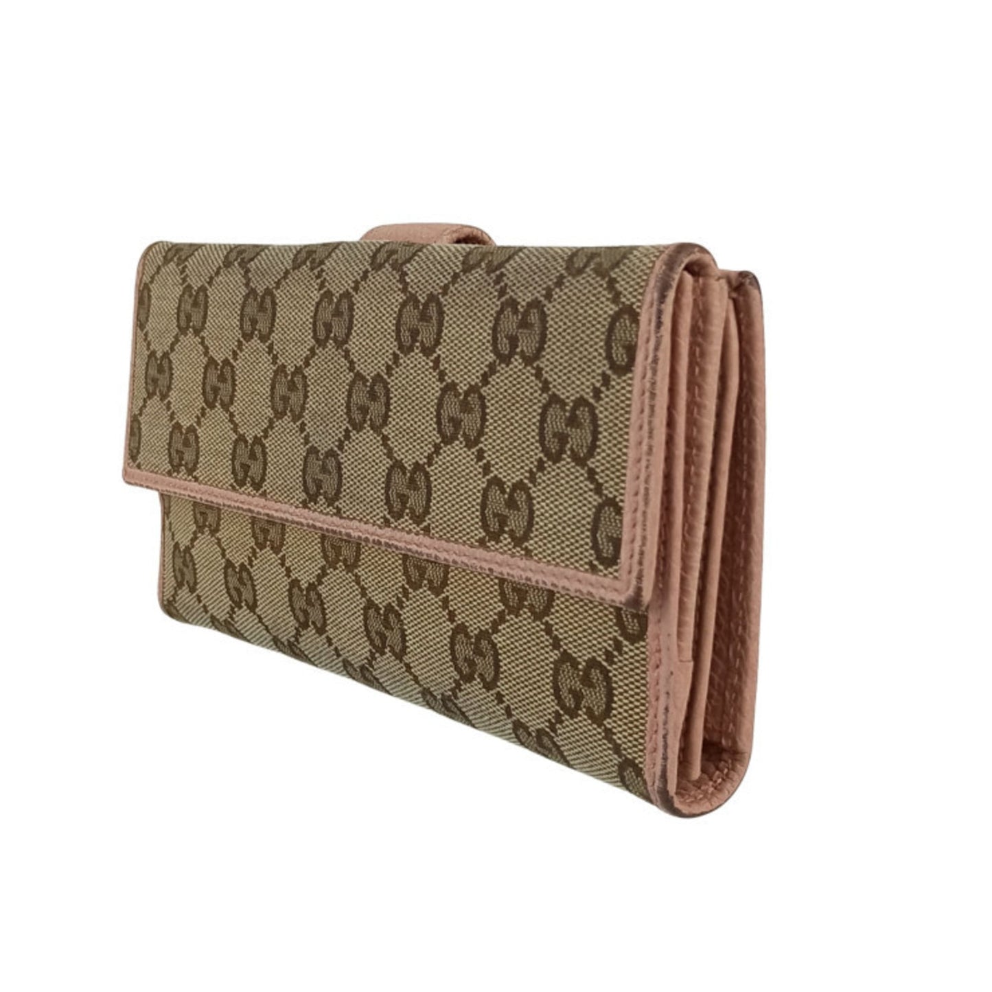 Gucci Beige Pink Gg Canvas Leather Long Wallet (Bi-Fold) ( )