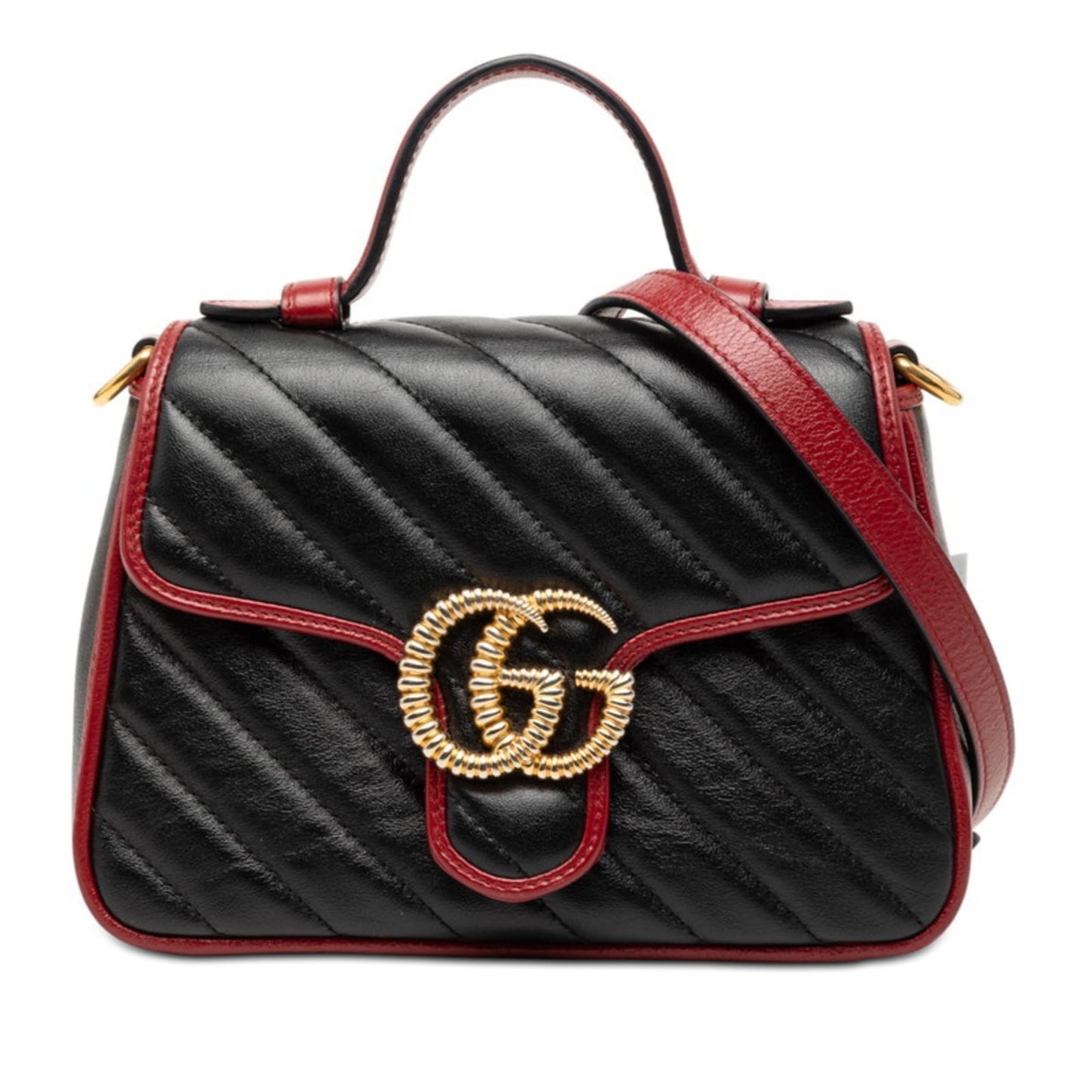 Gucci Black Red Color Leather Shoulder Bag ( )