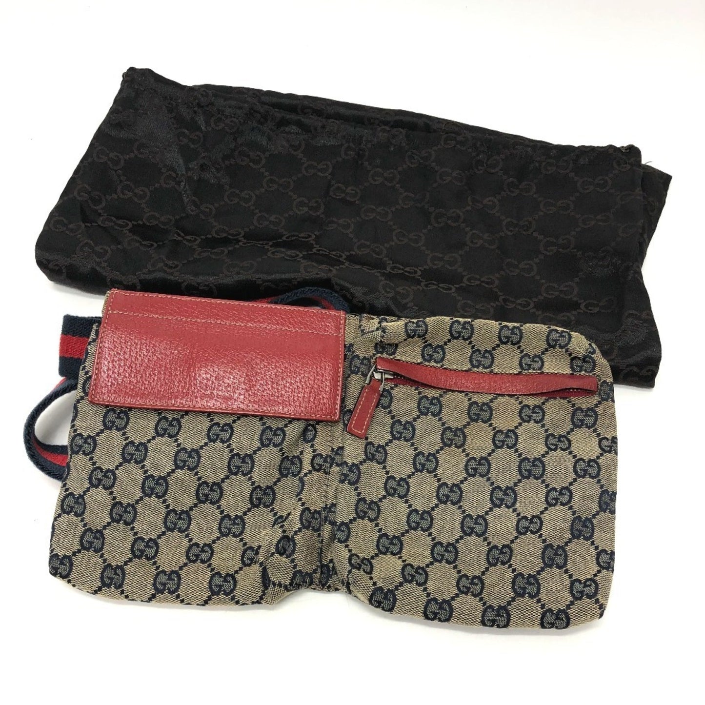 Gucci Red Color Gg Canvas Leather Fanny Pack Sling Bag ( )