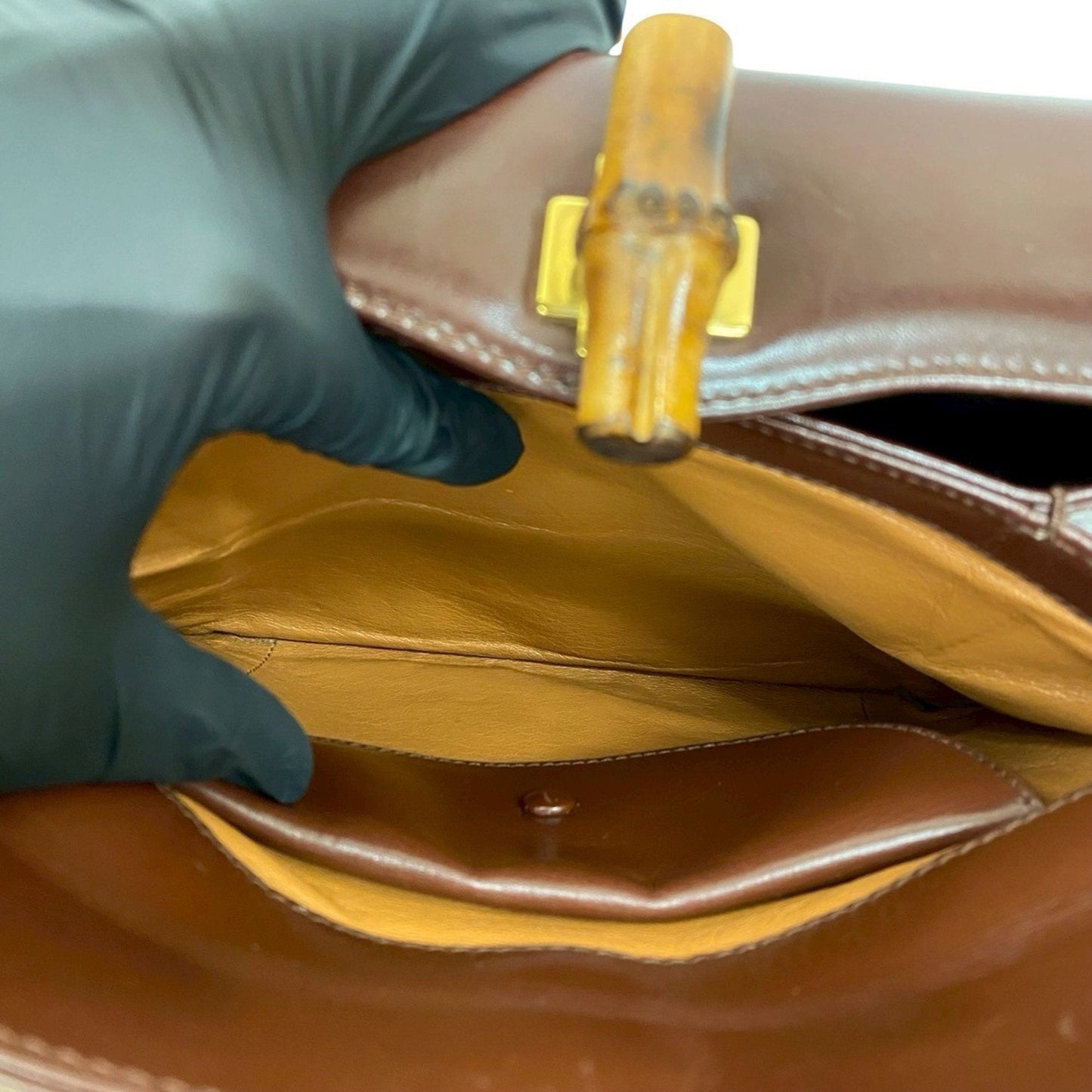 Gucci Brown Bamboo Leather Handbag Shoulder Bag ( )