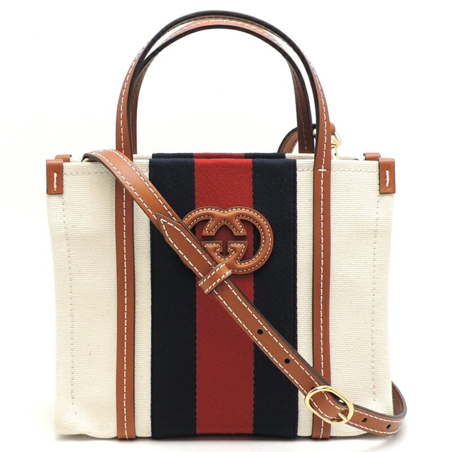 Gucci White Canvas Leather Tote Bag