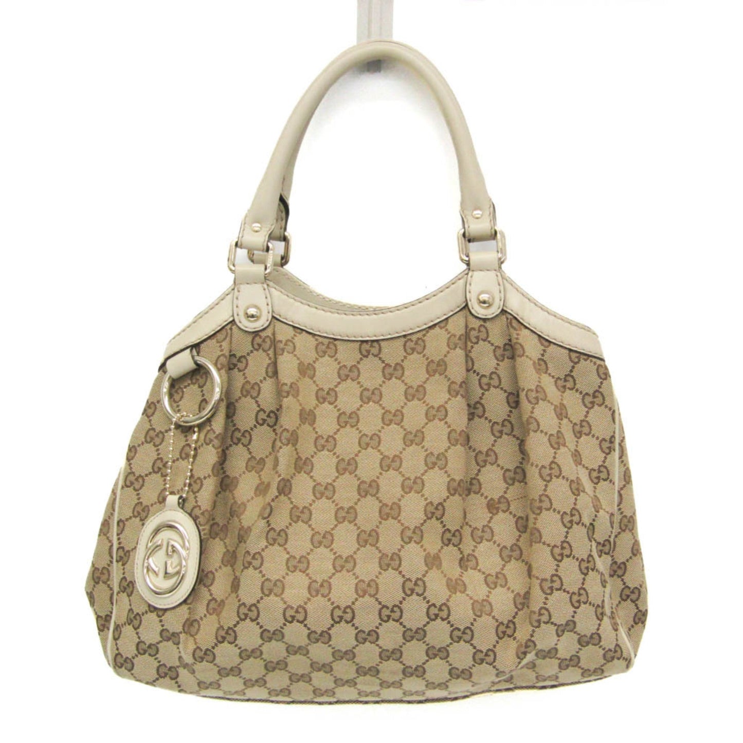 Gucci Beige Brown Cream Leather Canvas Handbag ( )