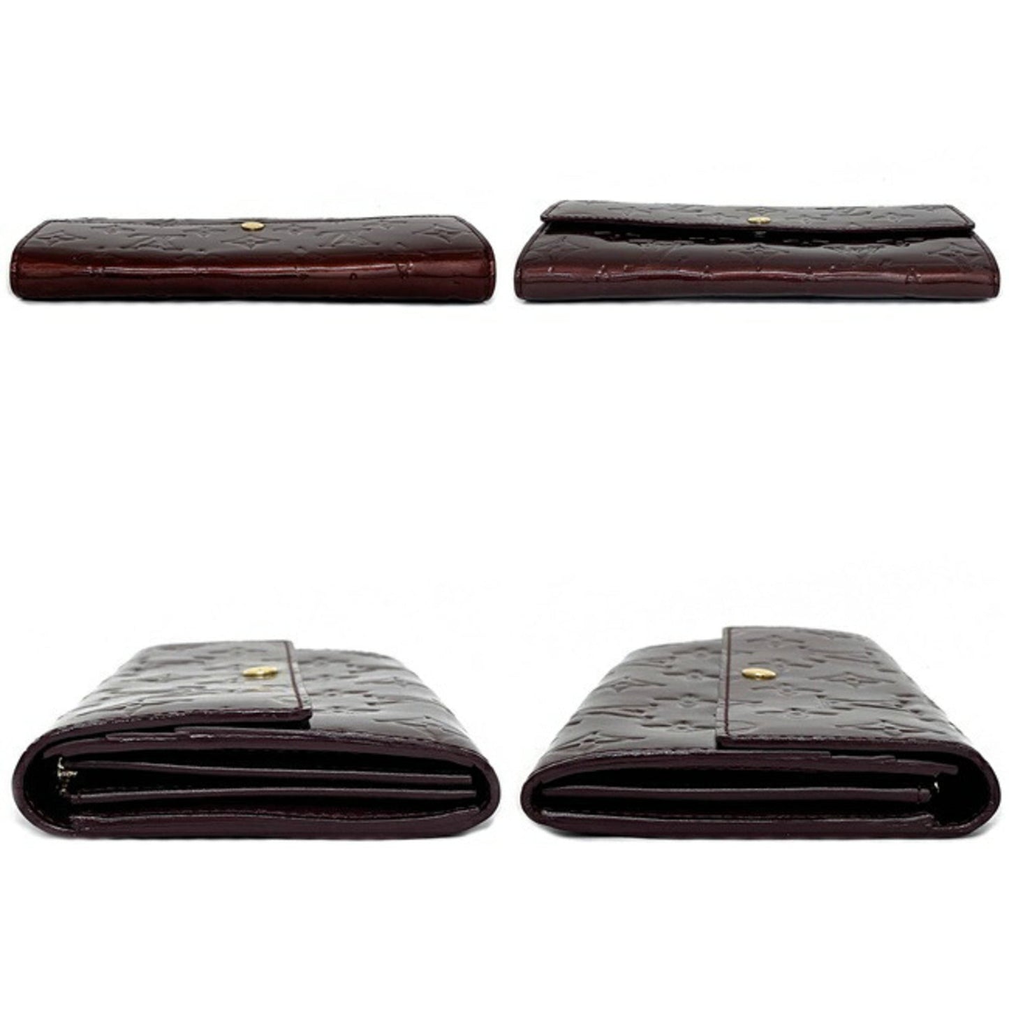 Louis Vuitton Long Bi-Fold Wallet Portofeuil Sara Wine Red Rouge Forvist Monogram Verni M91521 Patent Leather TS4110 LOUIS VUITTON Enamel Embossed Flap