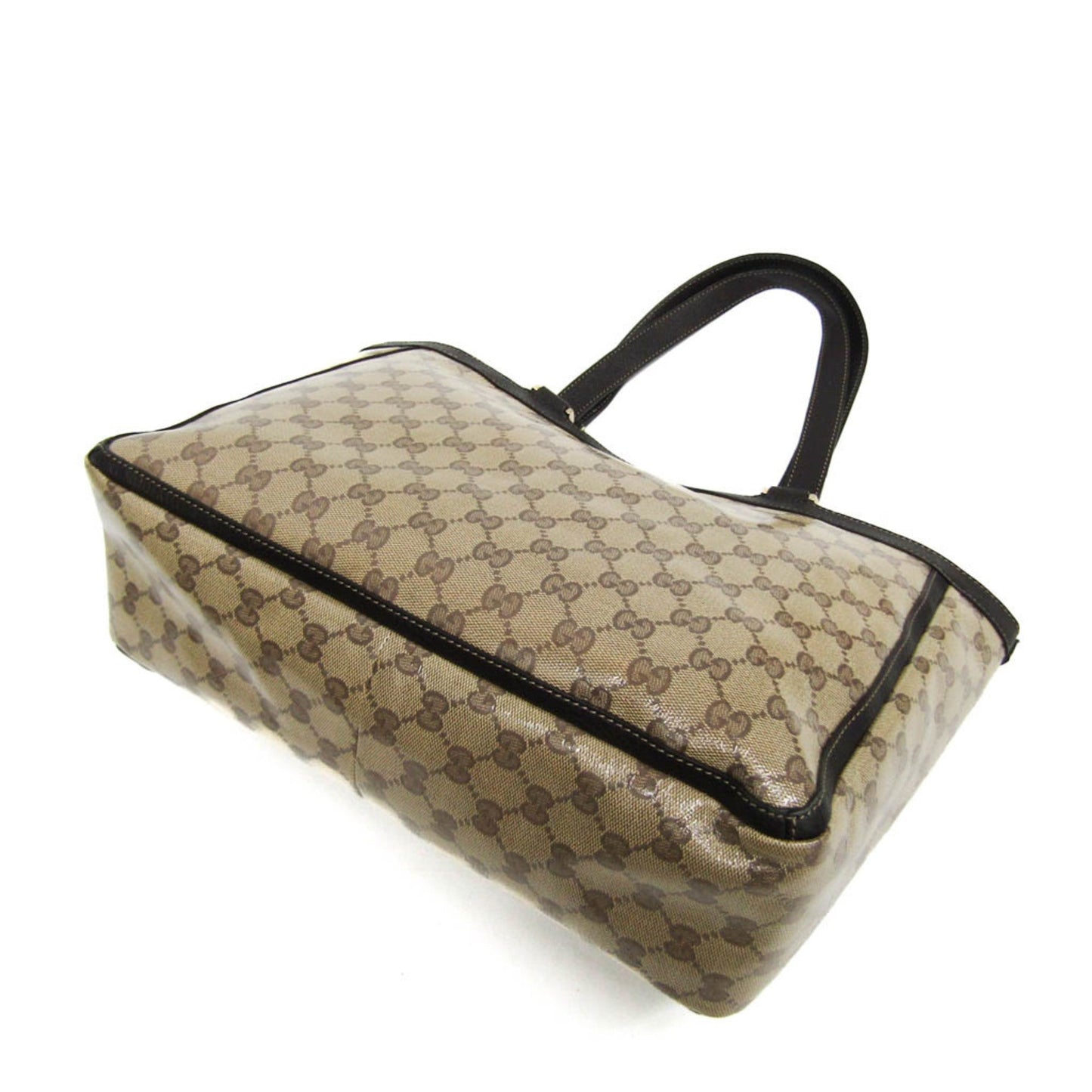 Gucci Gg Crystal Beige Dark Brown Leather Pvc Tote Bag ( )