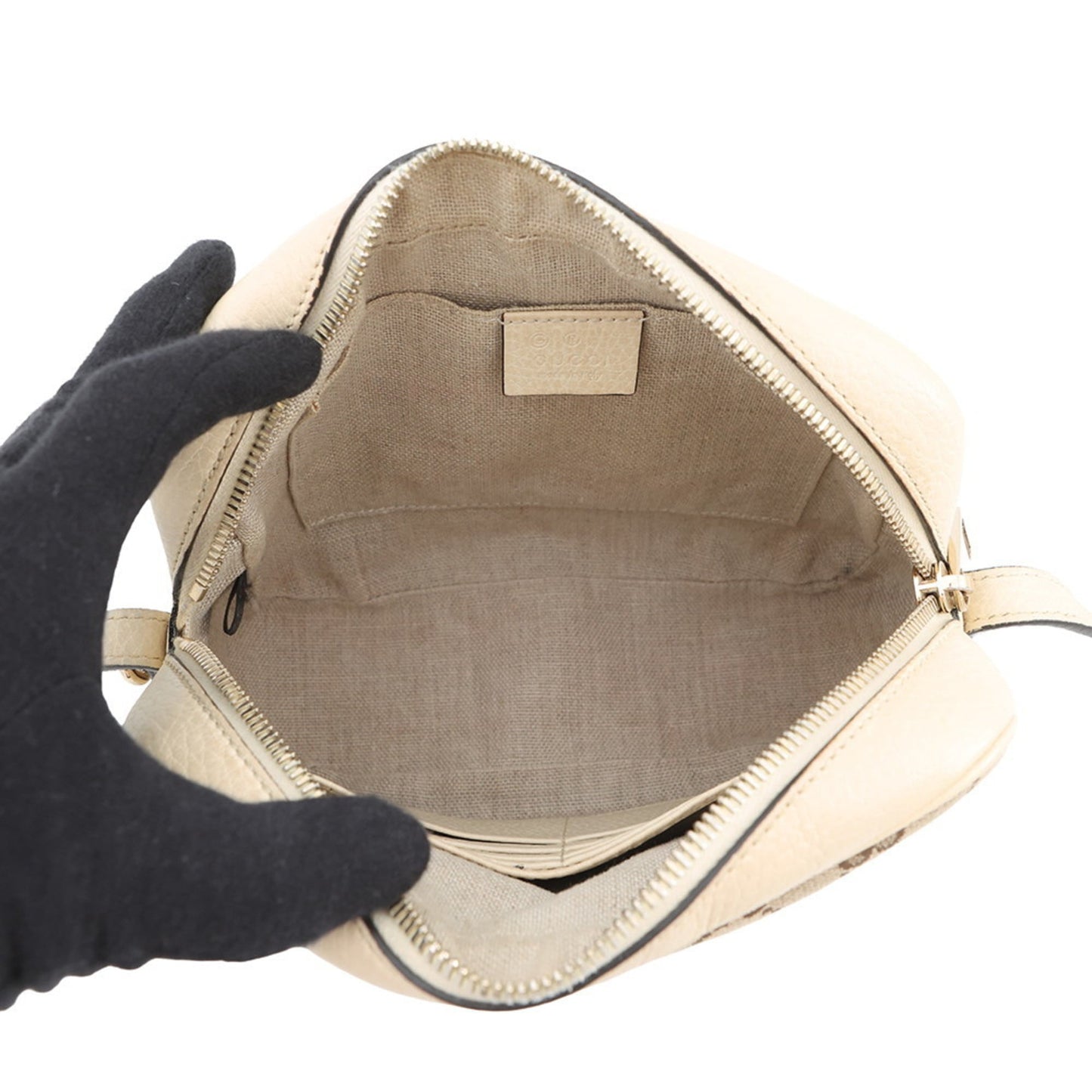 Gucci Gg Canvas Ivory Gg Canvas Leather Shoulder Bag ( )