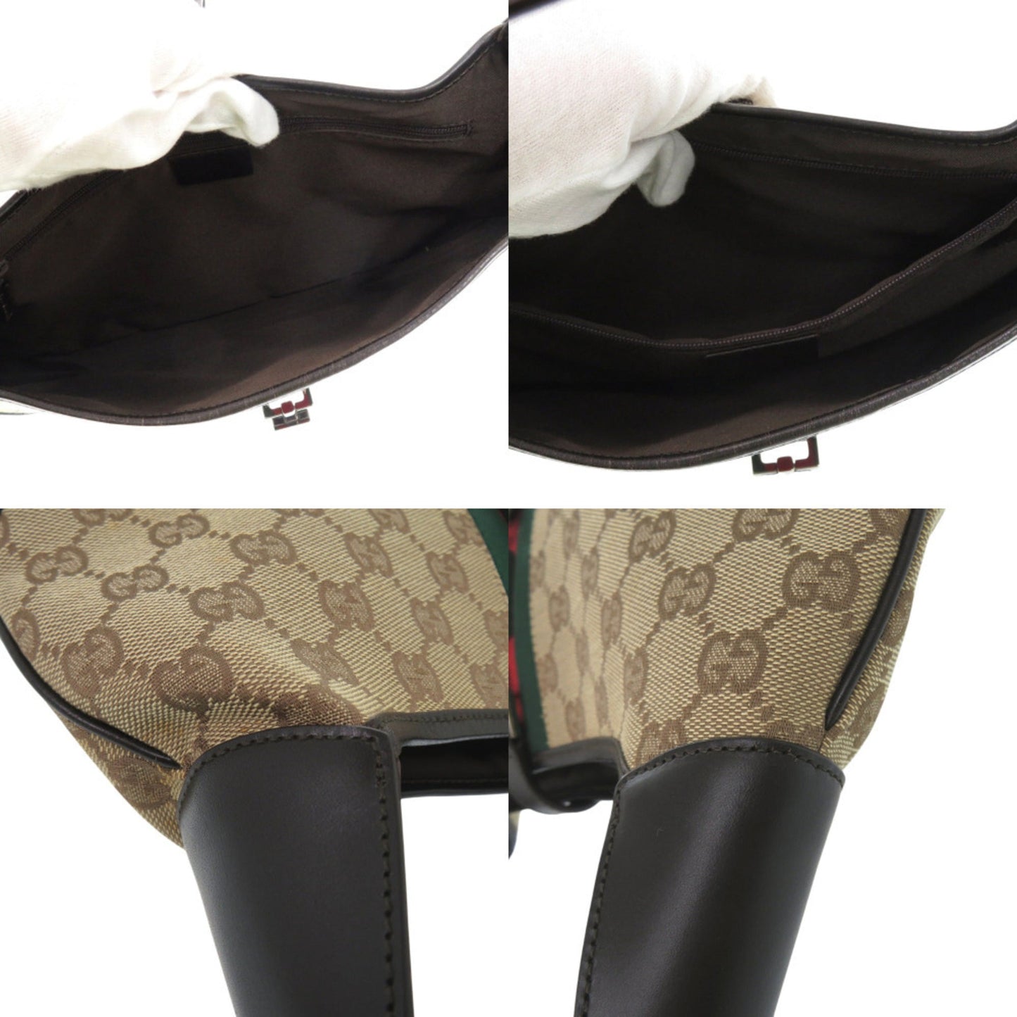 Gucci Beige Black Brown Gg Canvas Leather Shoulder Bag ( )