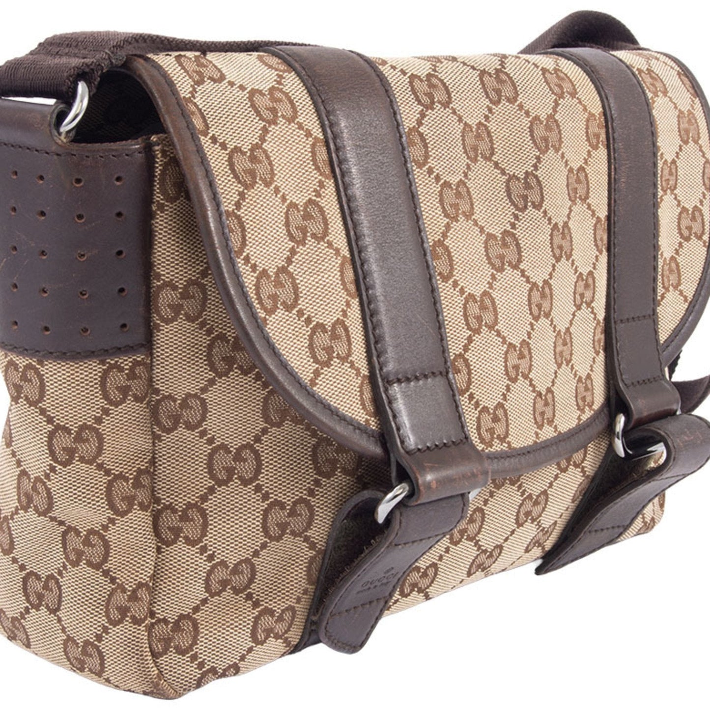 Gucci Beige Brown Gg Canvas Leather Shoulder Bag ( )