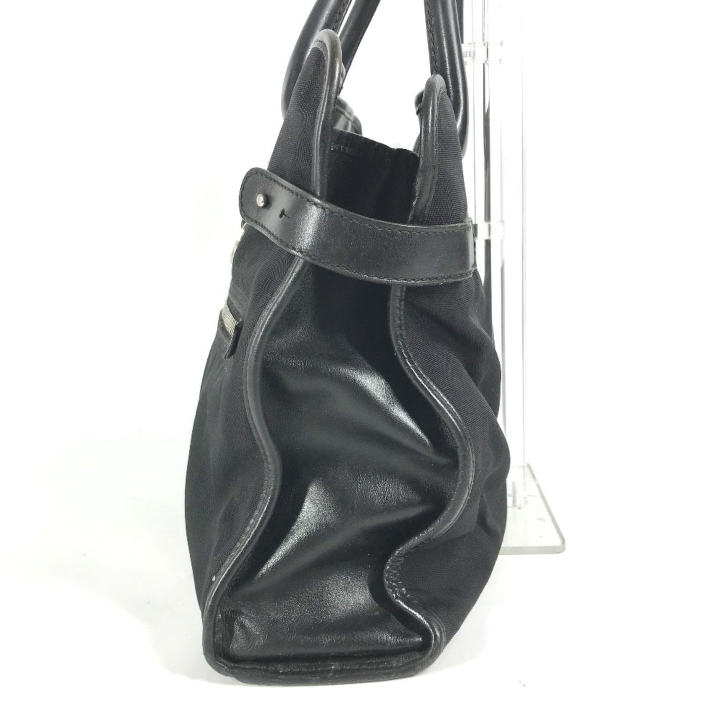 Gucci Black Nylon Leather Handbag Tote Bag ( )