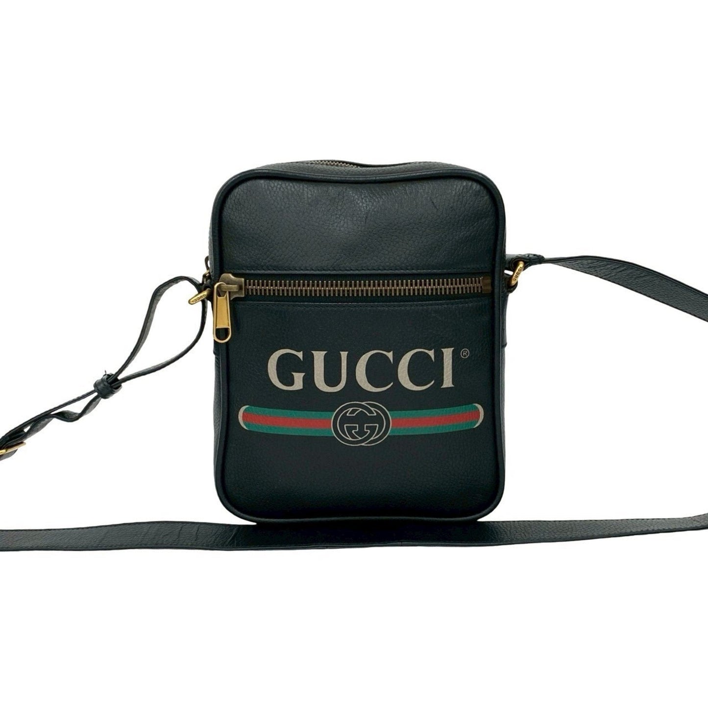 Gucci Black Green Red Color Leather Messenger Bag Pochette Shoulder Bag ( )