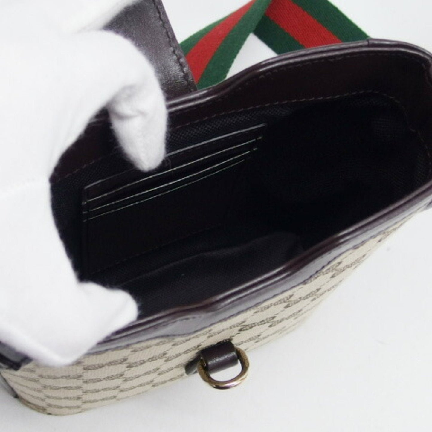 Gucci Beige Dark Brown Canvas Shoulder Bag ( )