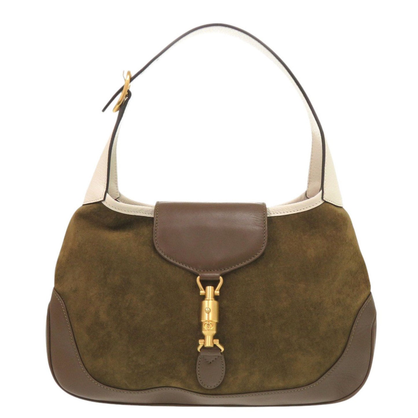 Gucci Brown Ivory Khaki Leather Suede Shoulder Bag ( )