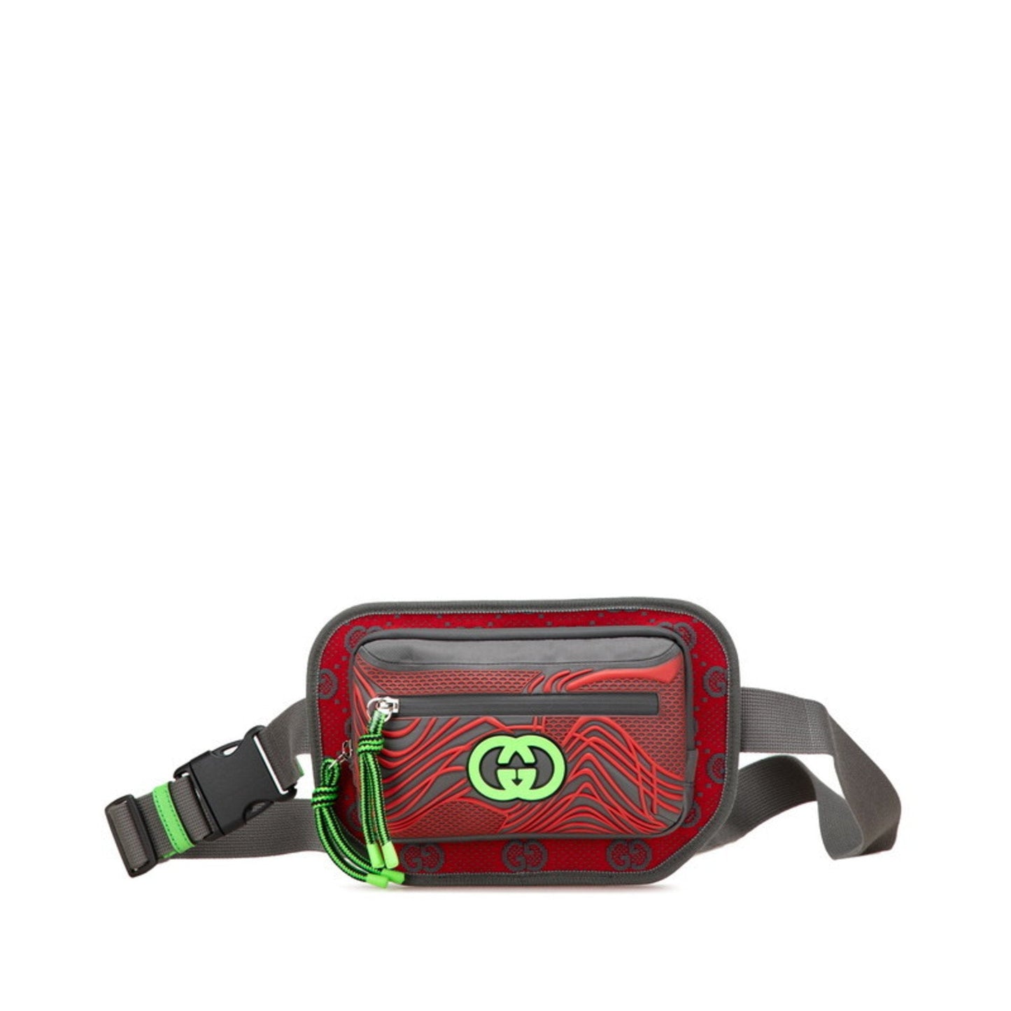 Gucci Gray Red Color Nylon Rubber Fanny Pack Sling Bag ( )