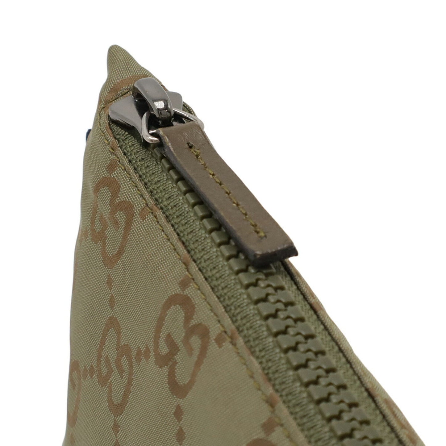 Gucci Green Khaki Nylon Leather Clutch Bag Pouch ( )
