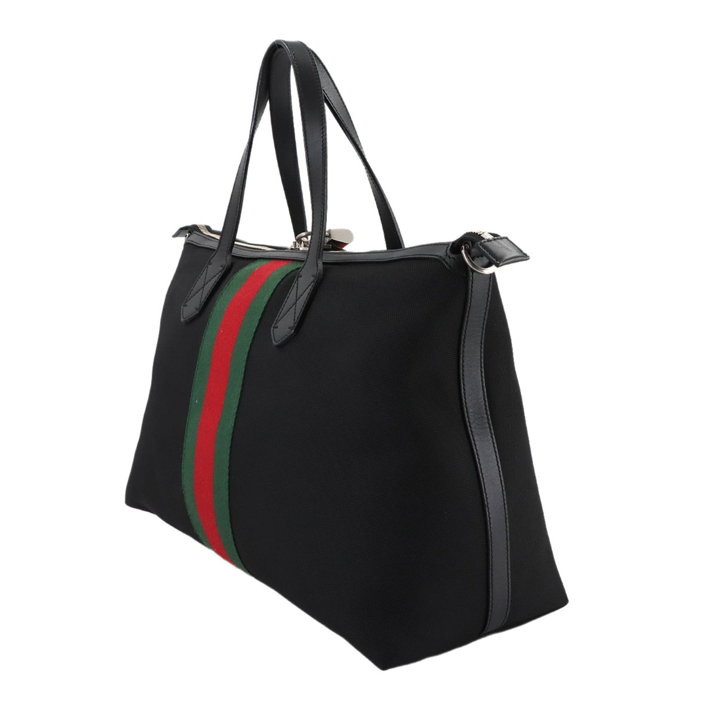 Gucci Black Nylon Canvas Leather Shoulder Bag Tote Bag ( )