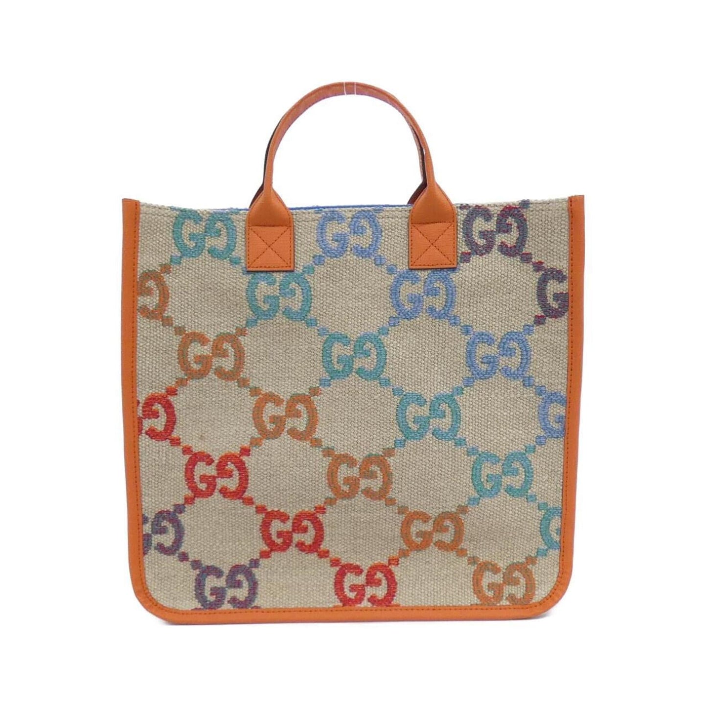 Gucci Multi-Color Orange Linen Canvas Handbag ( )