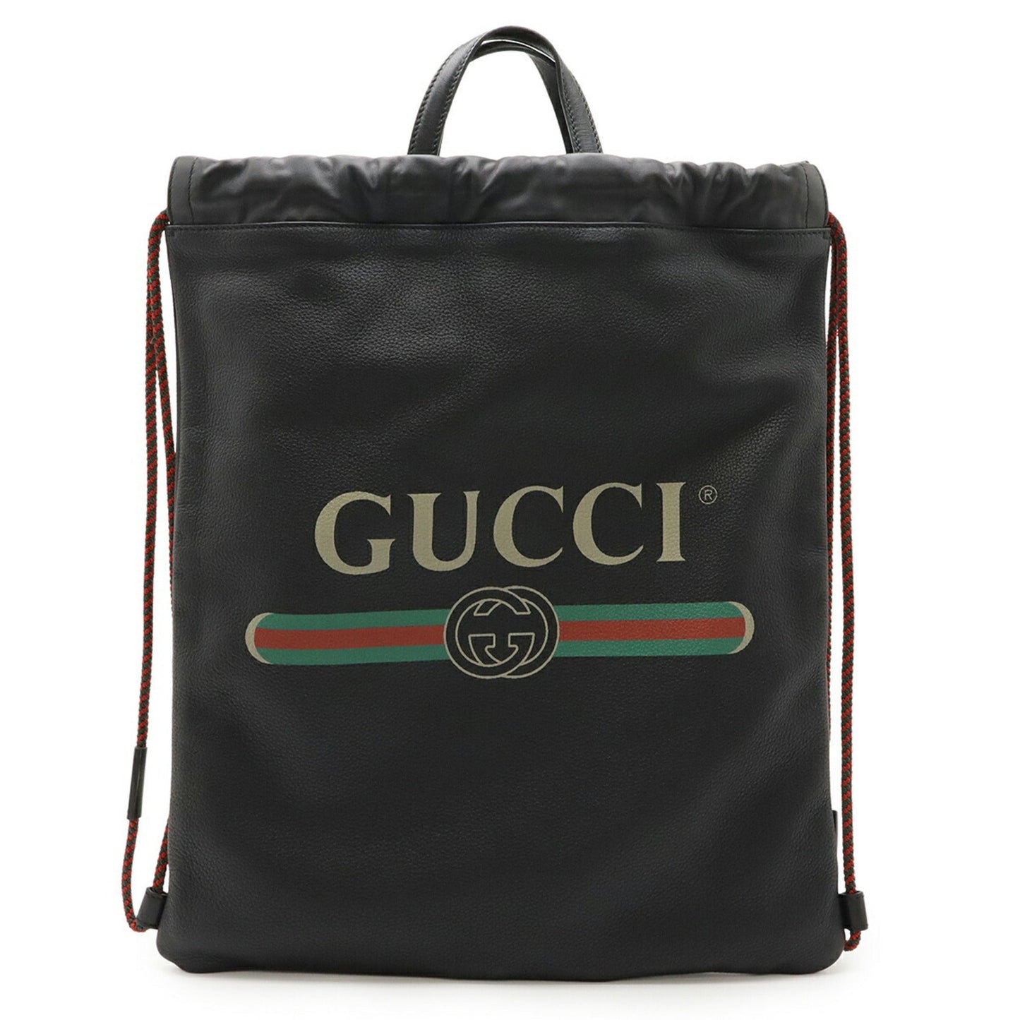 Gucci Black Green Red Color Leather Backpack ( )