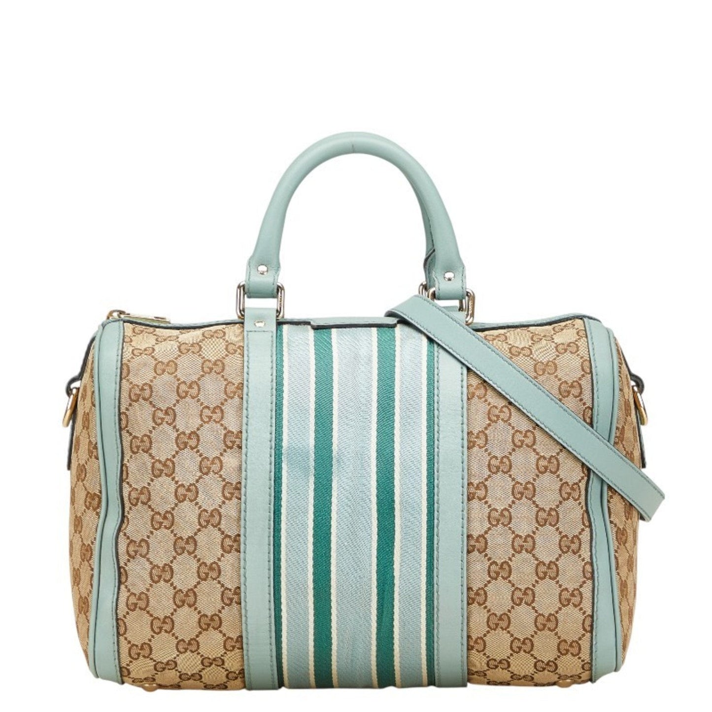 Gucci Beige Blue Canvas Leather Handbag Shoulder Bag ( )