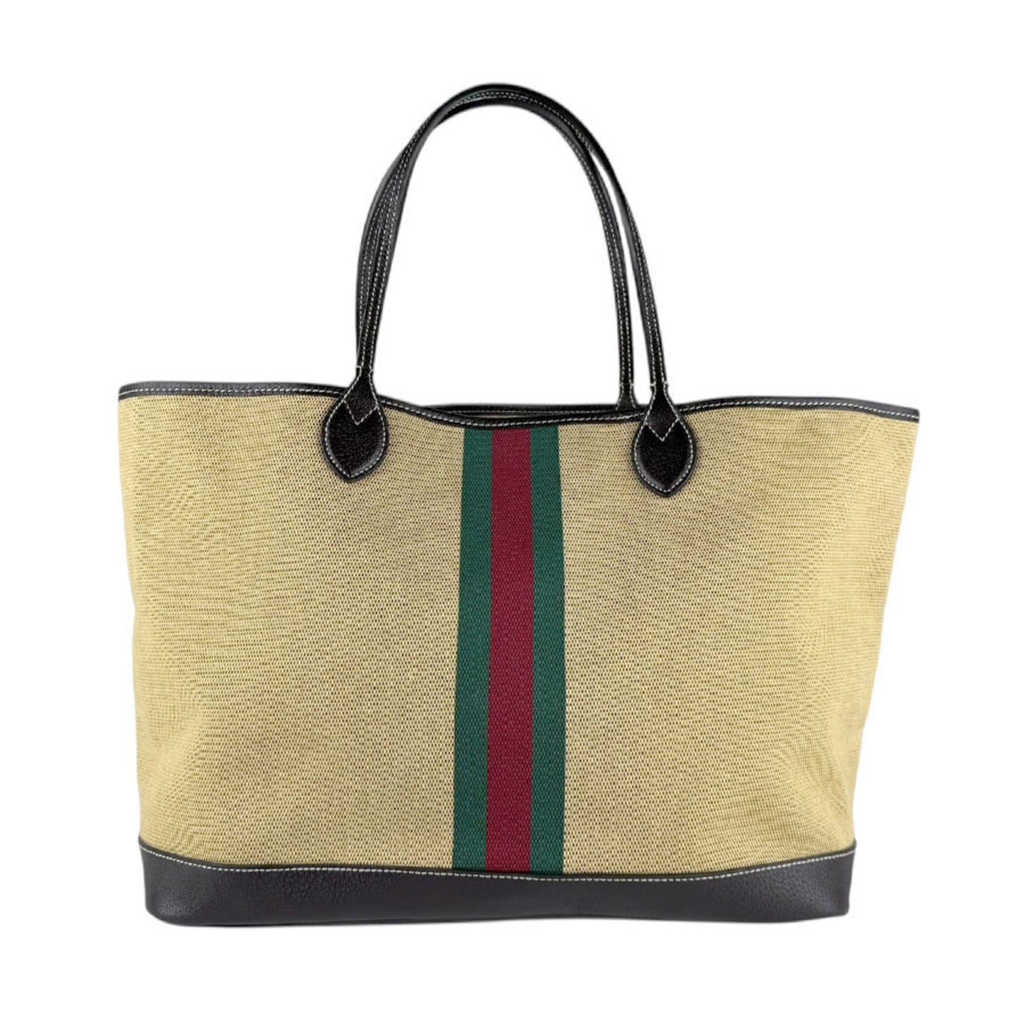 Gucci Beige Brown Canvas Leather Tote Bag ( )