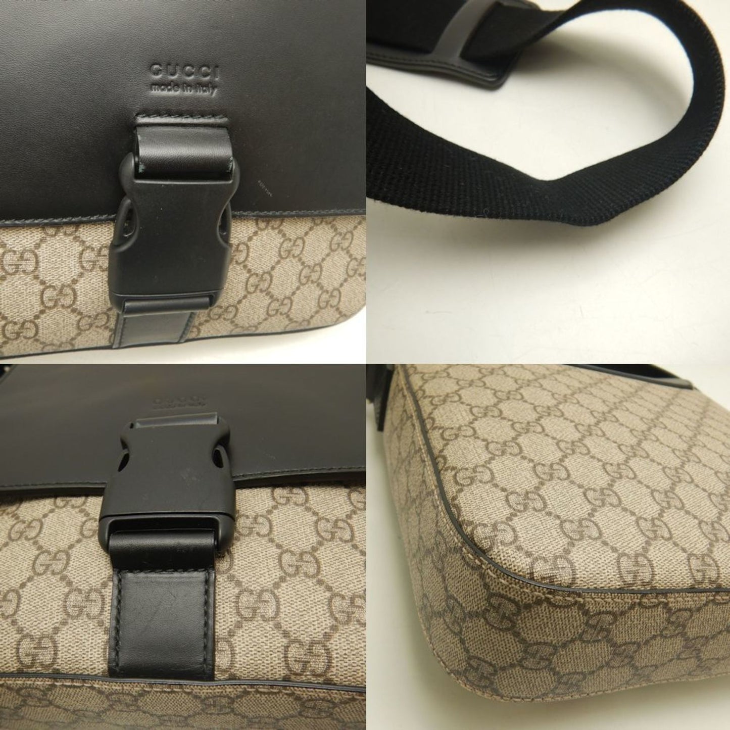 Gucci Beige Black Gg Supreme Shoulder Bag ( )