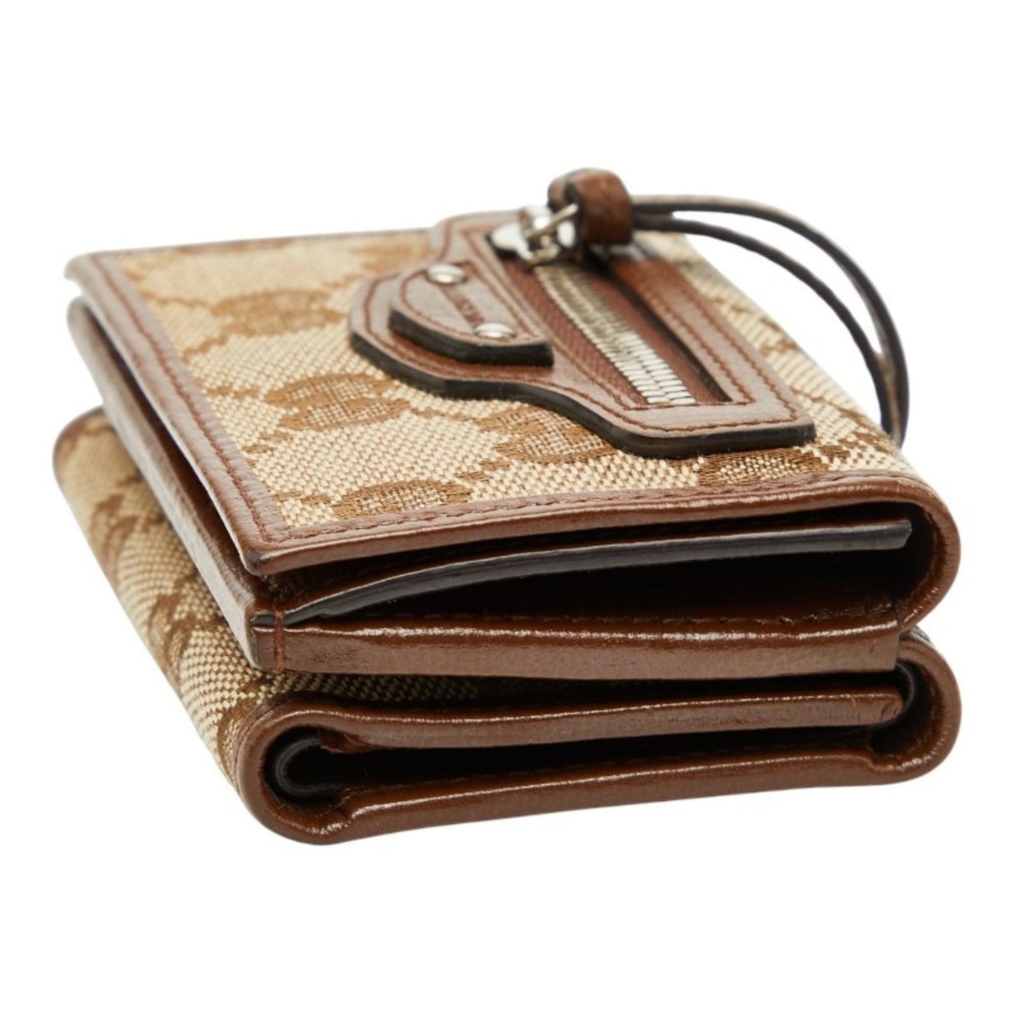Gucci Beige Brown Canvas Leather Wallet (Tri-Fold) ( )
