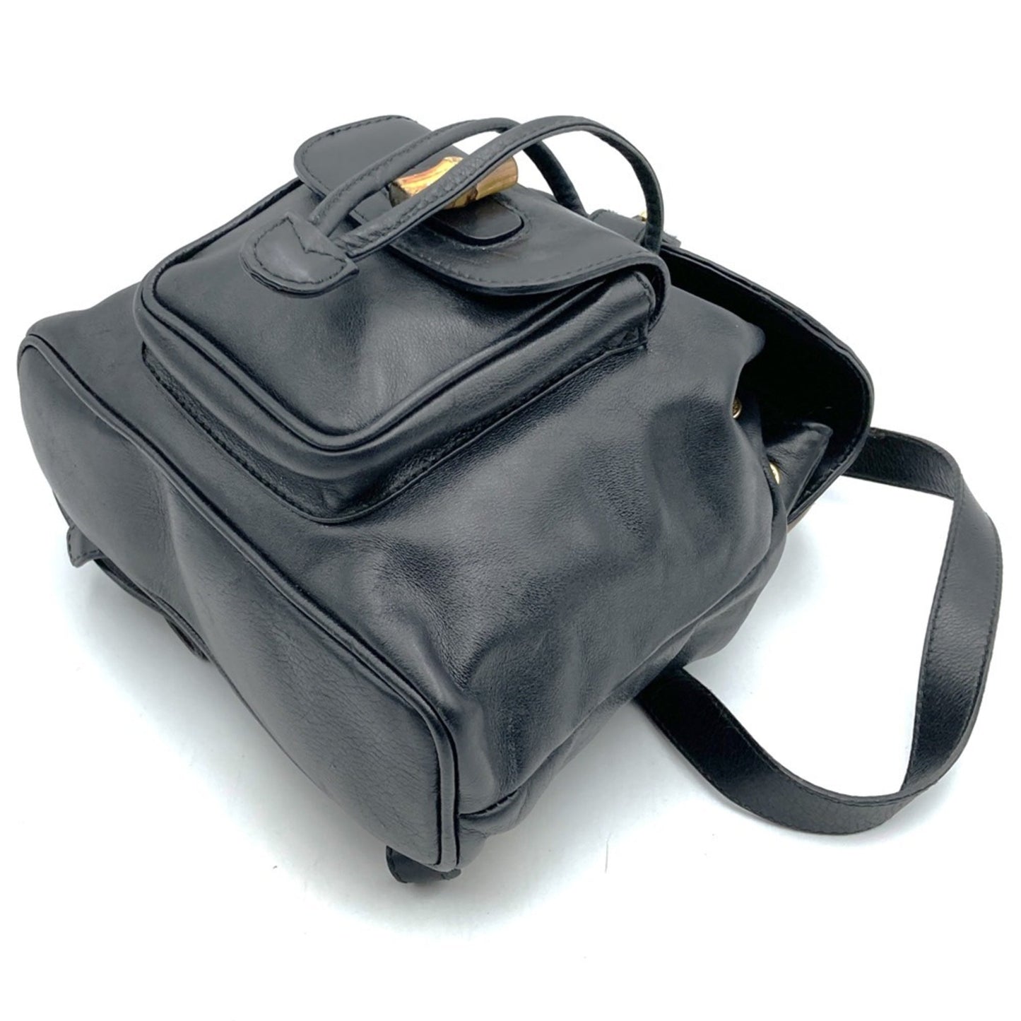 Gucci Black Leather Bamboo Backpack ( )