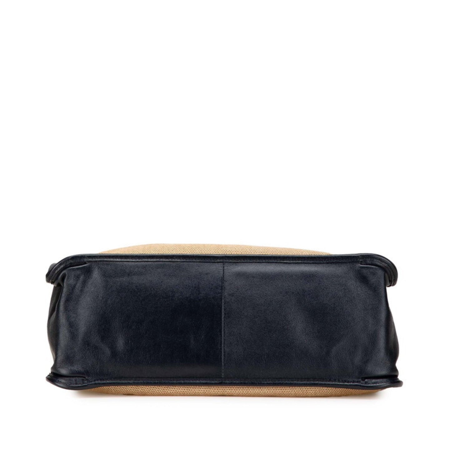 Gucci Beige Navy Canvas Leather Shoulder Bag Tote Bag ( )