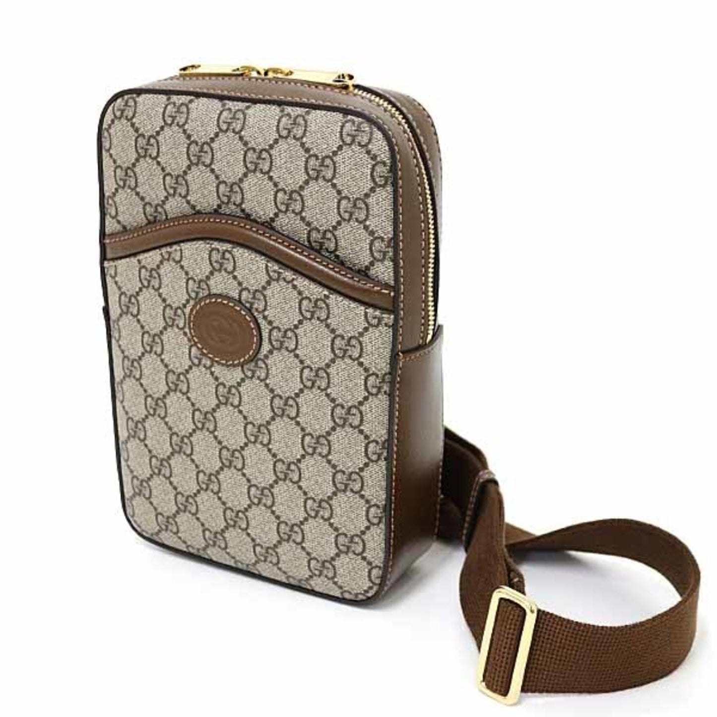 Gucci Beige Brown Gg Supreme Leather Sling Bag ( )