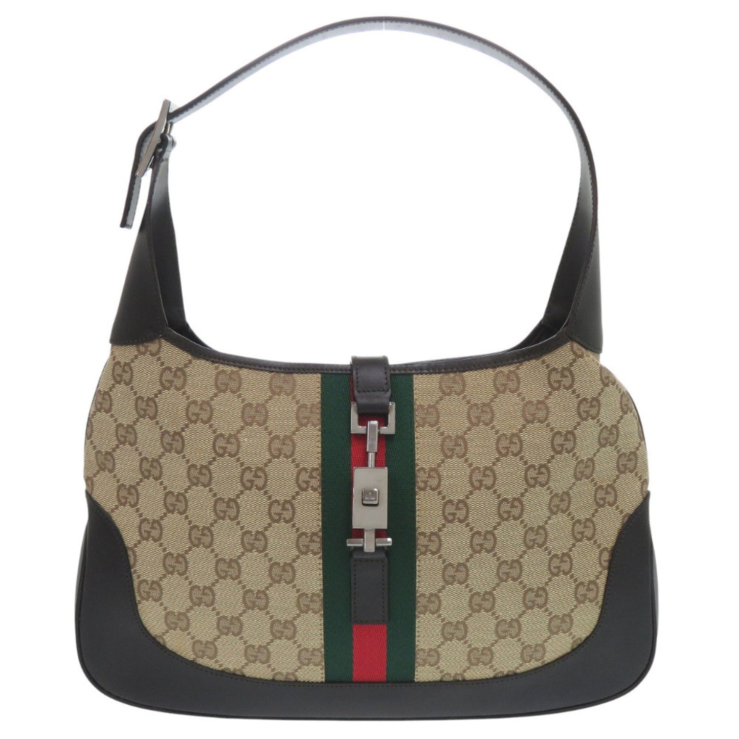 Gucci Beige Black Brown Gg Canvas Leather Shoulder Bag ( )