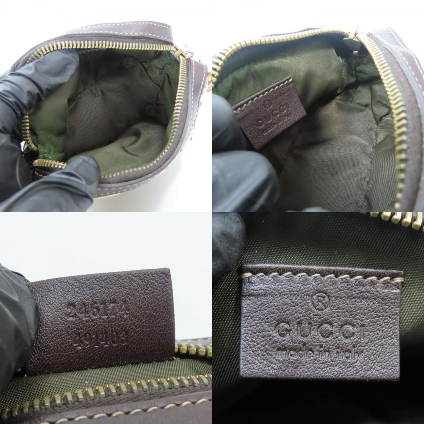 Gucci Beige Dark Brown Gg Canvas Leather Pouch ( )