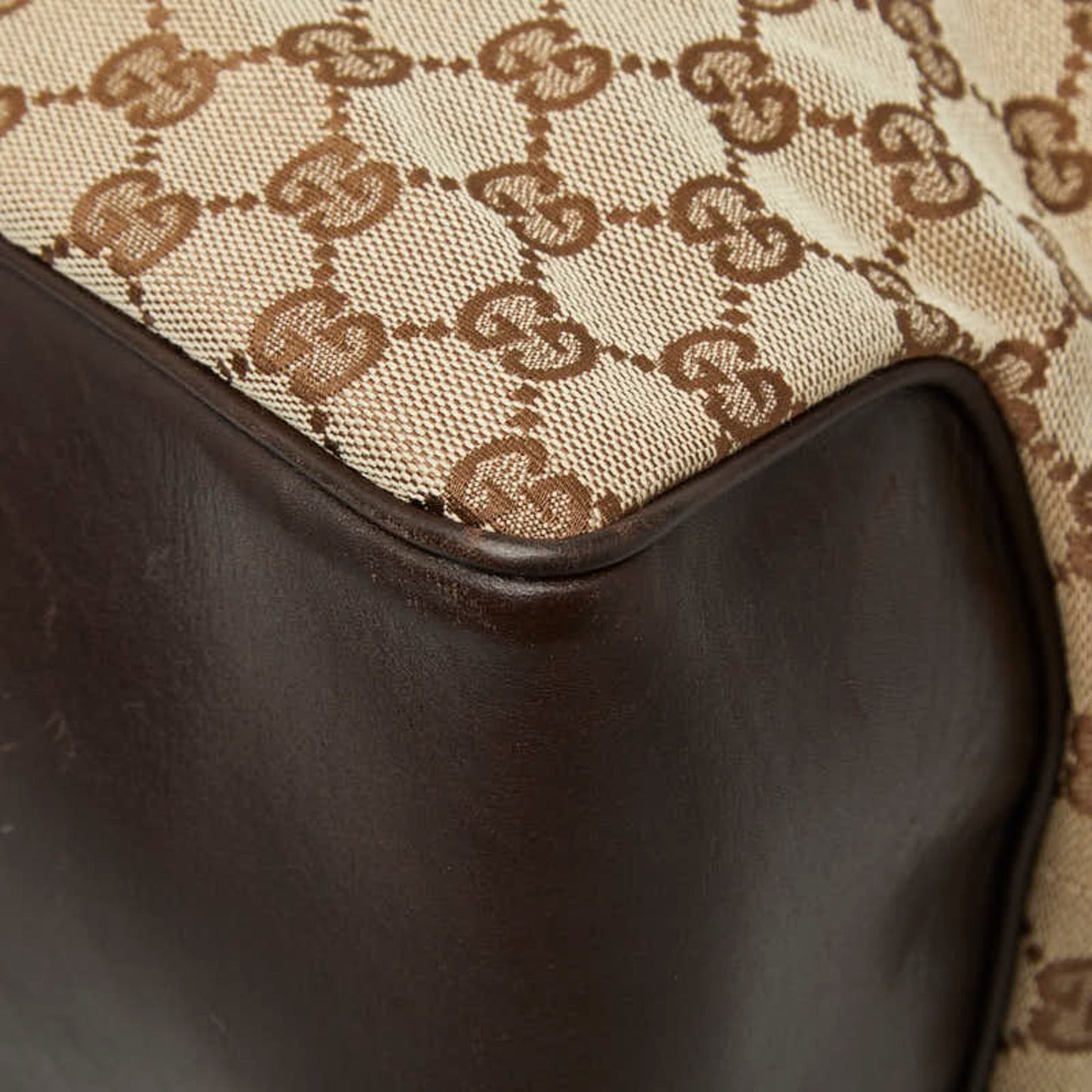 Gucci Beige Brown Canvas Leather Shoulder Bag Tote Bag ( )