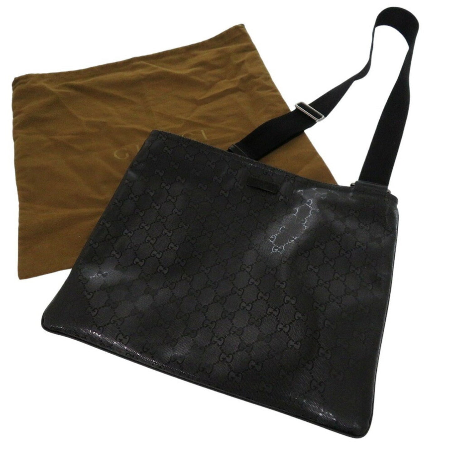 Gucci Black Silver Coated Canvas Leather Shoulder Bag
