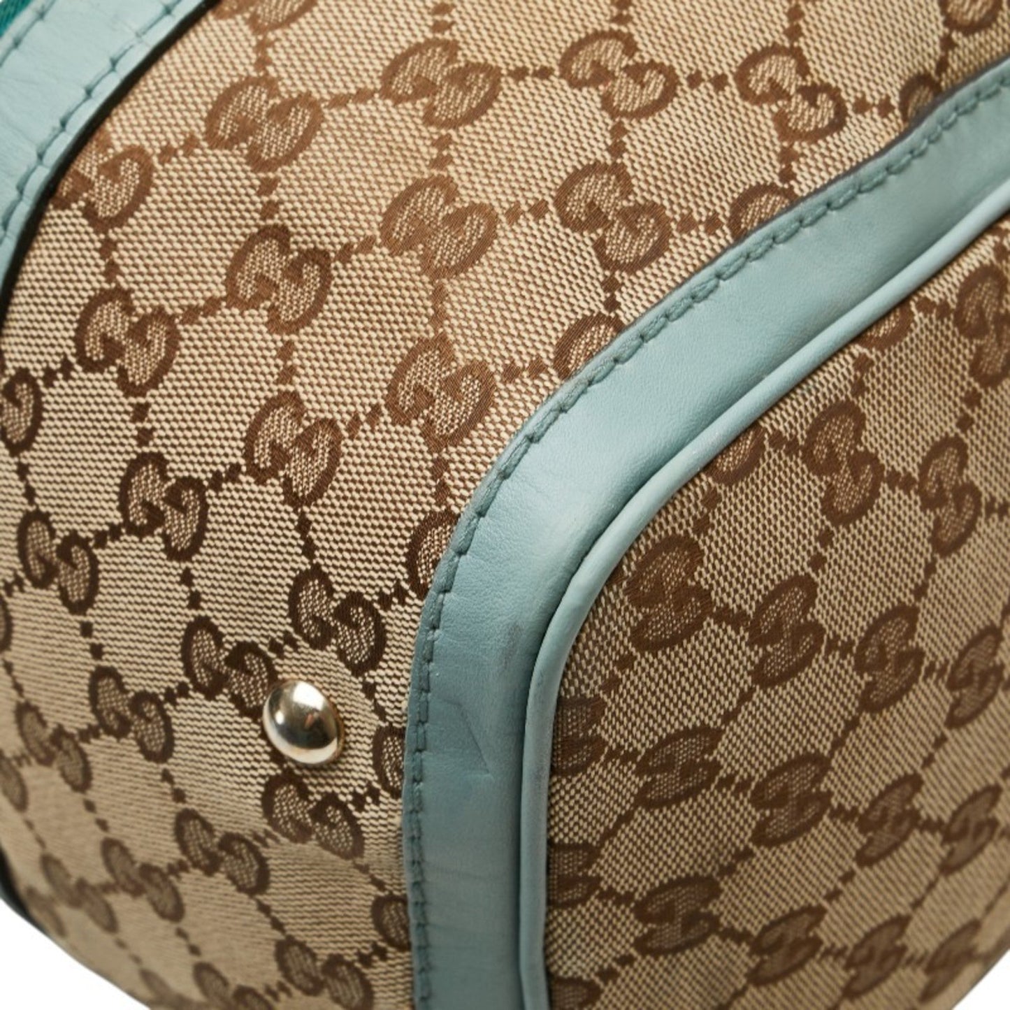 Gucci Beige Blue Canvas Leather Handbag Shoulder Bag ( )