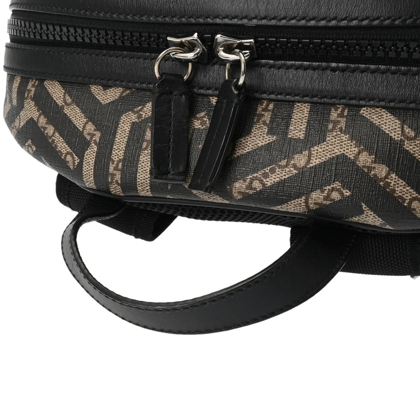 Gucci Beige Black Leather Gg Supreme Canvas Backpack ( )
