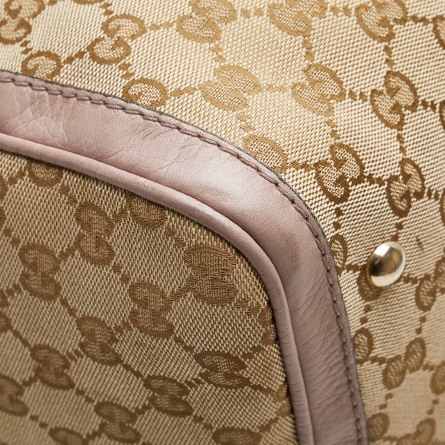Gucci Beige Pink Canvas Leather Handbag Shoulder Bag ( )
