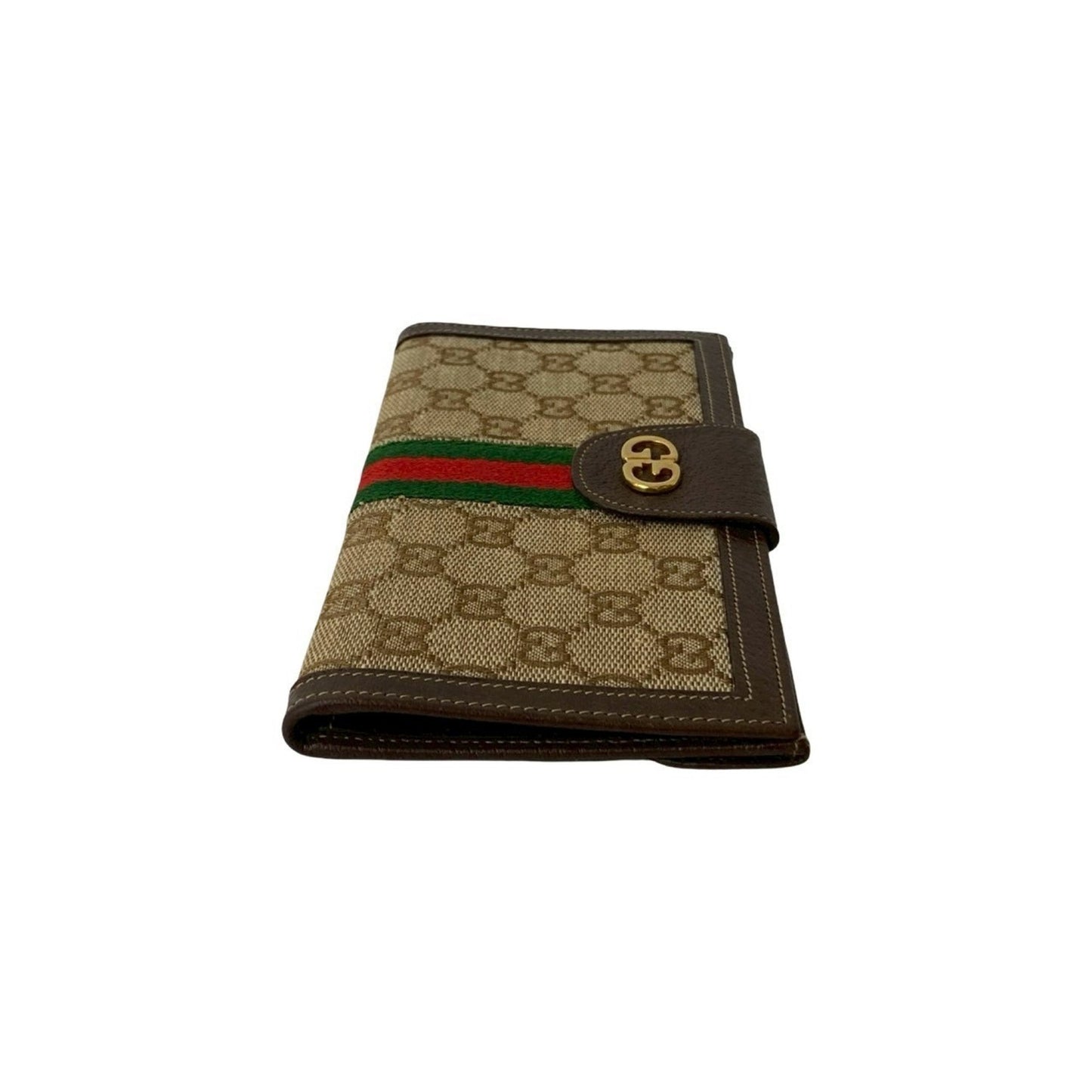 Gucci Brown Green Red Color Leather Canvas Long Wallet (Bi-Fold) ( )