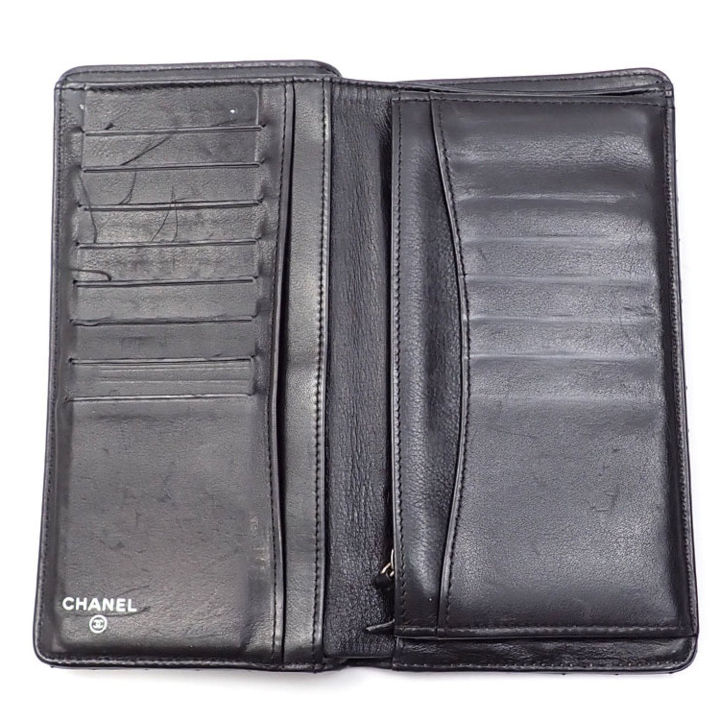 CHANEL Bifold Long Wallet V Stitch Women's Black Lambskin A31509 Coco Mark Leather