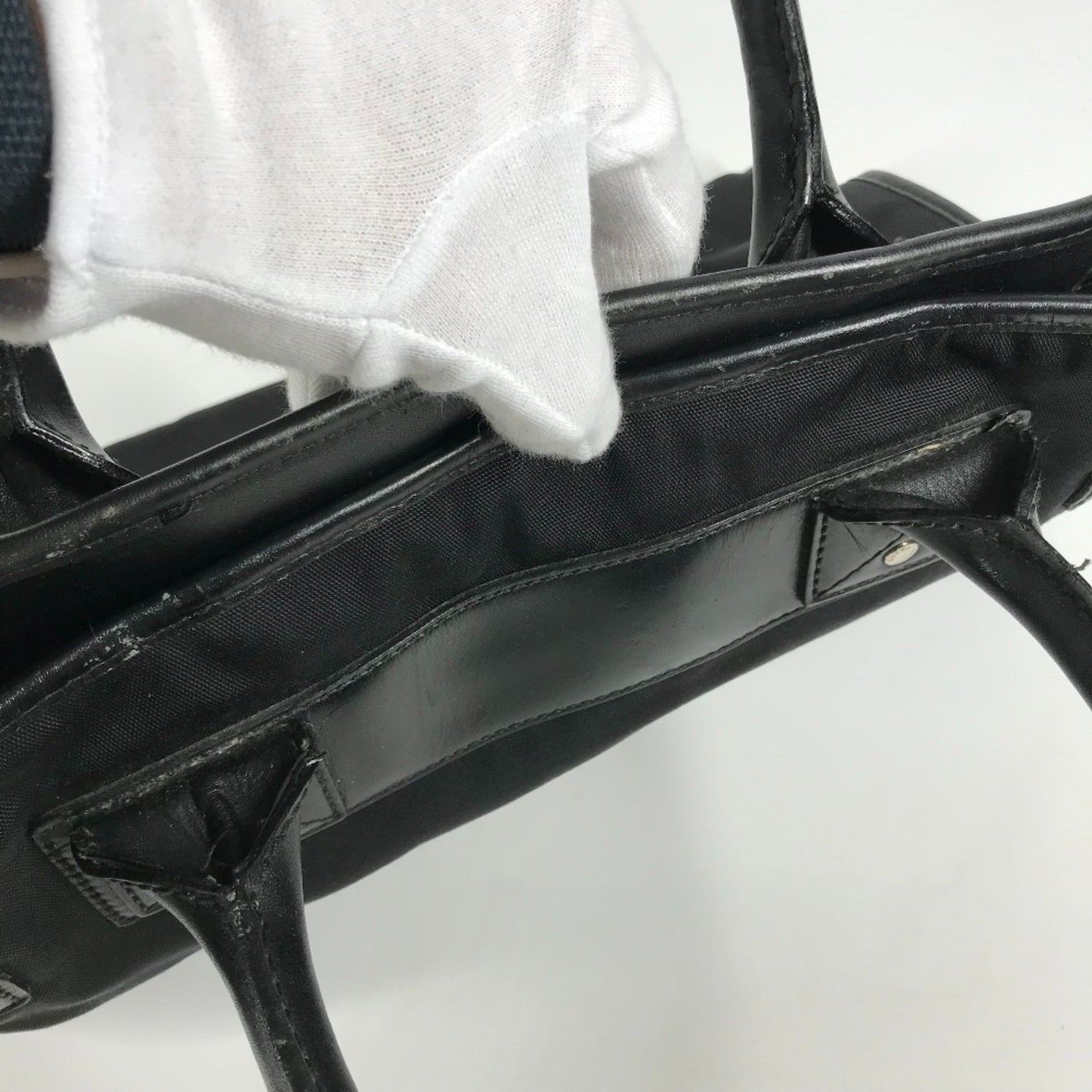 Gucci Black Nylon Leather Handbag Tote Bag ( )