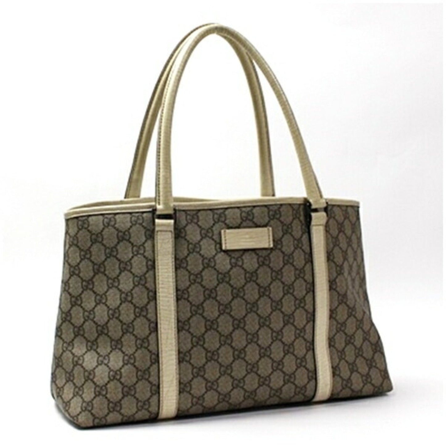 Gucci Beige Brown Dark Brown Leather Tote Bag ( )