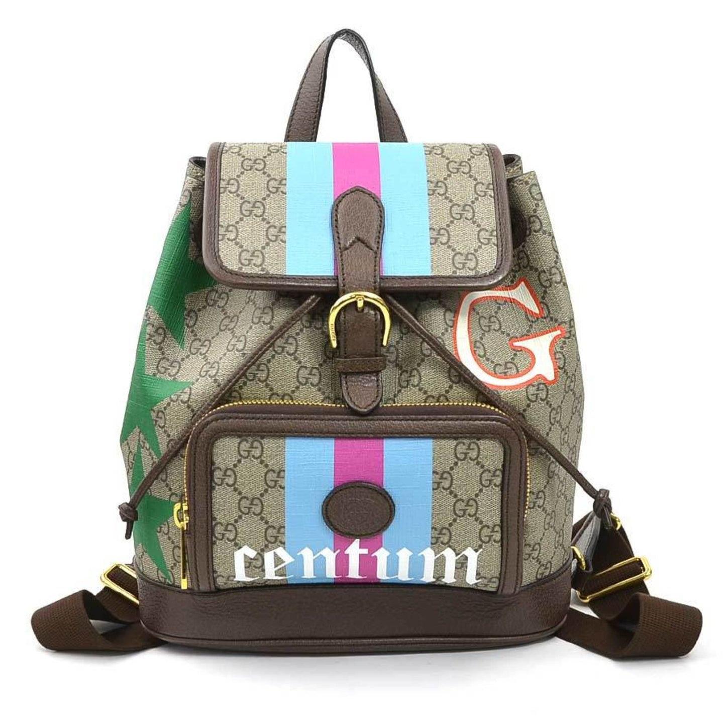 Gucci Brown Multi-Color Gg Supreme Leather Backpack ( )