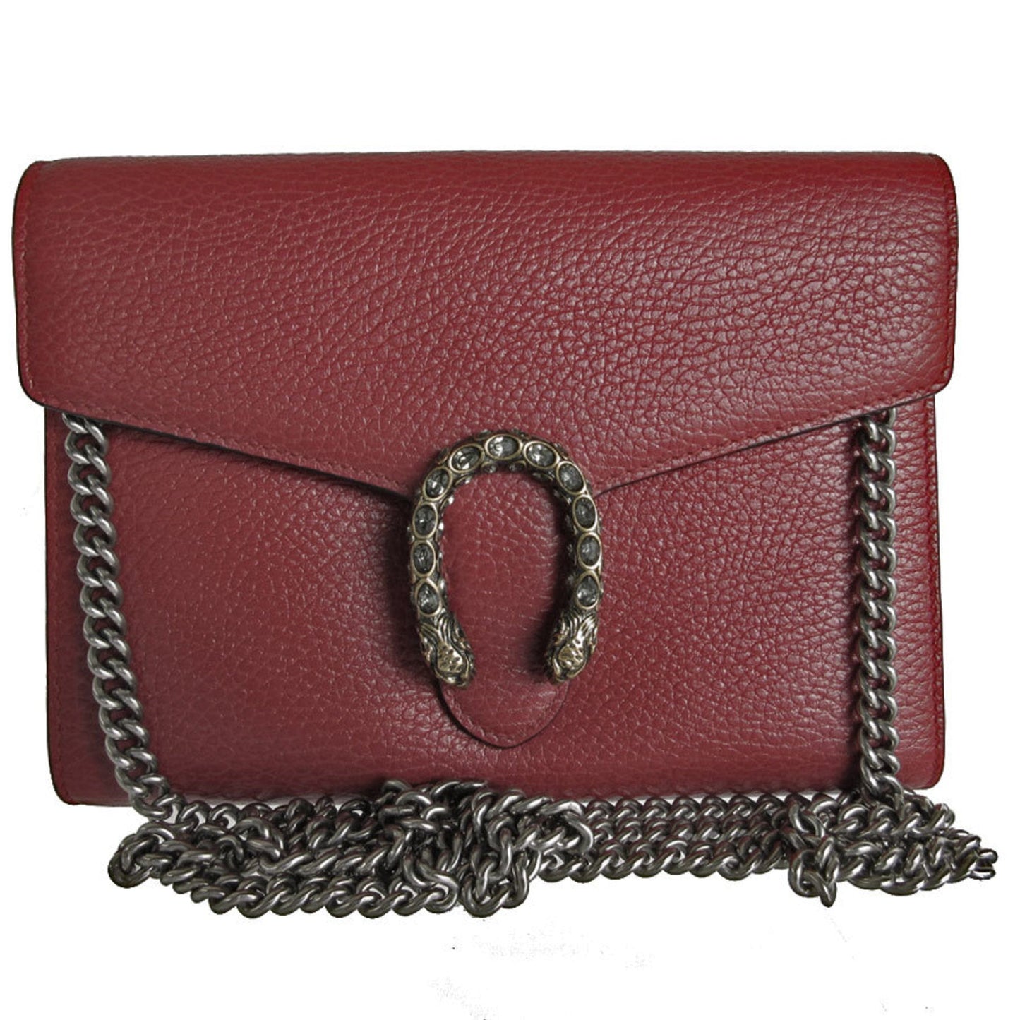 Gucci Dark Red Leather Metal Shoulder Bag