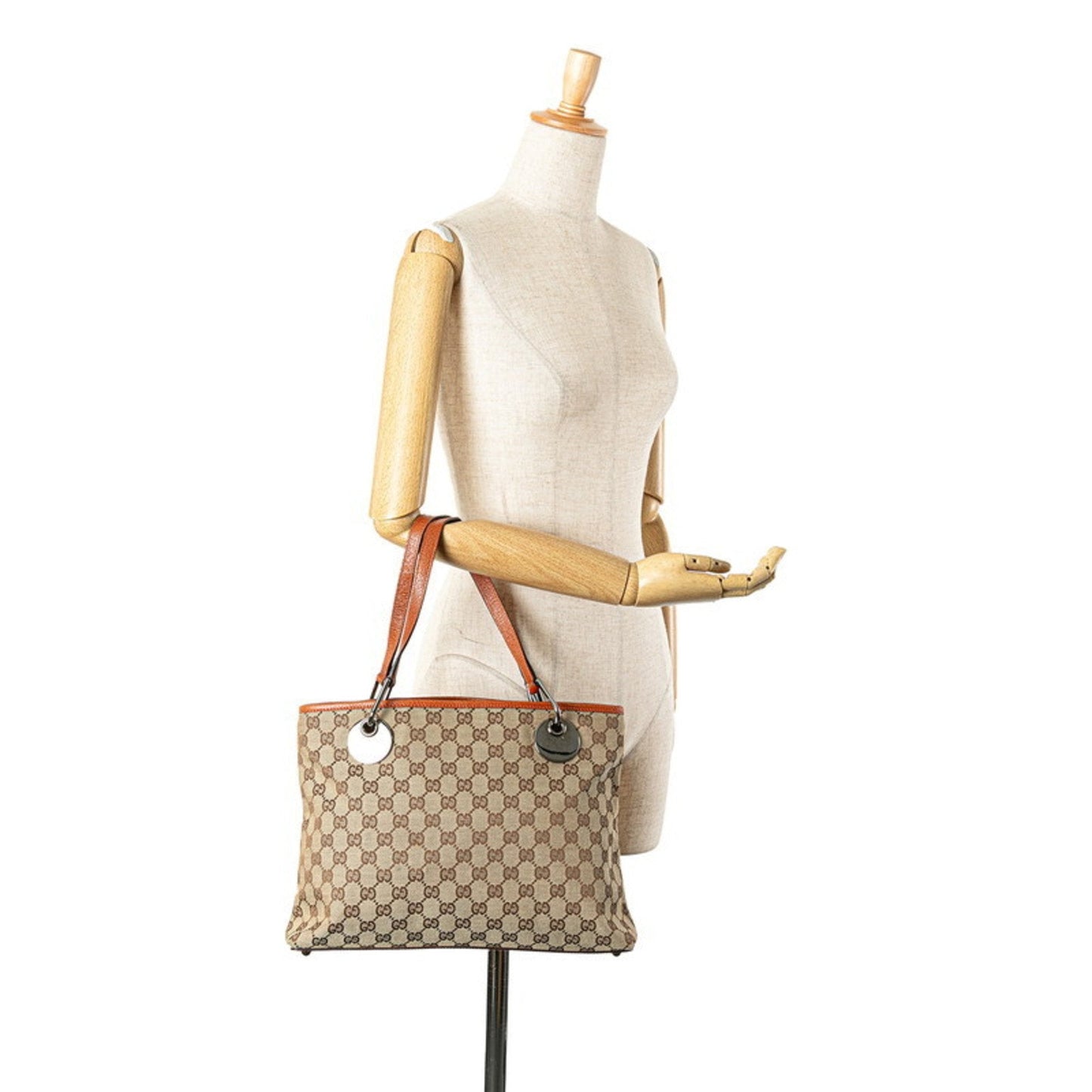 Gucci Beige Brown Canvas Leather Shoulder Bag Tote Bag ( )